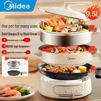 Midea 9.5L Multi-Functional Electric Hot Pot & Grill with Steamer brown