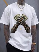 Unisex's Fashion T-Shirt White Dollar Bill Cross Hands Print Casual Streetwear XL black