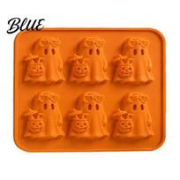 Easy Release Ice Mold Ghost Cube Mold 6 Cavity Silicone Tray 3D Non-stick Shape Flexible Maker for Halloween Whisky Cocktails Large Maker oranžinė