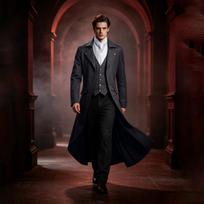 Men's Gothic Steampunk Tailcoat Jacket Black Halloween Costume L juoda