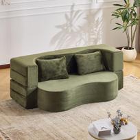Didelė dvipusė sofa, Suspausta futono sofos-lova, nereikia surinkti, Sulankstoma grindų sofos-lova, Tinka svetainei, miegamajam ir kitoms patalpoms, Žalia 180 x 55 x 70 cm žalia