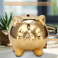 BHBL Ceramic Gold Pig Piggy Bank Cute Coin Piggy Bank Lucky Pig Decoration,Gold Pig China Mainland white