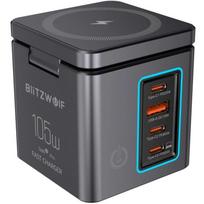 Blitzwolf BW-i113 Max GaN įkroviklis, 3xUSB-C, USB-A, 105W, 2x belaidis, PD, QC