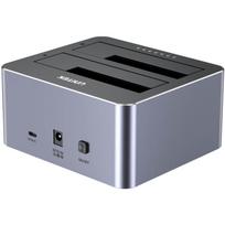 Unitek Y-3027GY01-EU klonavimo stotis, 2x SATA 2.5" 3.5", USB-C 10Gbit/s, 12V, 3A, aliuminis, pilka