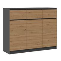 Top E Shop 3D3S komoda 120x40x97 cm, antracitas/ąžuolas, 3 durys, 3 stalčiai, 3 lentynos, medžio drožlių plokštė, 16 mm