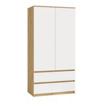MALWA SS-90 spinta, 900x1800x500 mm, 2 durys, 2 stalčiai, drabužių strypas, lentynos, balta/ąžuolo spalva