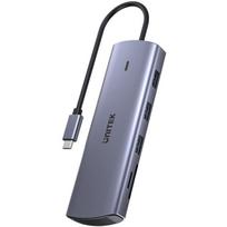 UNITEK D1113A 9-in-1 USB-C centras, HDMI, VGA, SD, RJ45, PD 100W, 3xUSB-A, 1xUSB-C, aliuminis