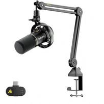 MAONO PD200WS dinaminis mikrofonas, juodas, USB-C/XLR/2.4GHz, kardioidinis, 30mm, 82dB SNR, 128dB SPL, 24-bit/48kHz, 50-16000Hz