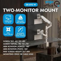 Ergo Office monitorių laikiklis ER-692 W, 2 monitoriams, 17"-32", 1-10 kg, dujinė spyruoklė, matinė balta