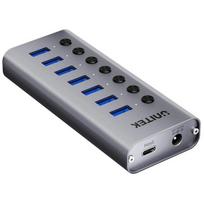 Unitek H1314A01-EU USB-A 3.0 5Gbps centras, 7-in-1 jungiklis, 7xUSB-A, 4K@60Hz, 100W PD, SD skaitytuvas, 2TB, 10/100/1000Mbit/s
