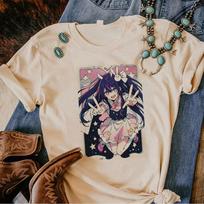 Hot New Anime OSHI NO KO Pattern Printed T-Shirt Women's Anime Harajuku Breathable Loose Short Sleev T-Shirt Tops S gray