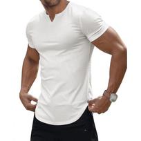 Summer Fashion V-neck Solid Color Bottomed Tee Male Short Sleeve All-match Pullover T-shirt Men Simple Top S balta