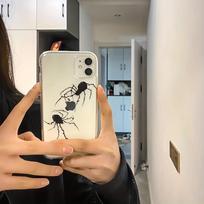 Dark Spider Pattern Phone Case – Transparent Soft Full-Coverage Shell for Apple 11/12/13/14/14 Pro Series iphone 11 gray