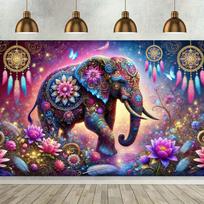 Magical Elephant Tapestry  Vibrant Floral Design with Dreamcatchers for Boho Home Decor Perfect Wall Hanging for Living Room 74x94cm(29x37in) black