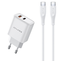 Įkroviklis Awei PD81C-EU 22.5W USB-A/USB-C + USB-C to USB-C cable 1.0m baltas