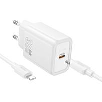 Įkroviklis Hoco N62 30W GaN USB-C + USB-C to Lightning cable 1.0m baltas