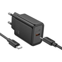 Įkroviklis Hoco N62 30W GaN USB-C + USB-C to USB-C cable 1.0m juodas