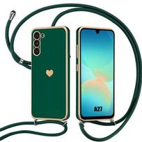 Dėklas Samsung Galaxy A27 5G, Minkštas silikoninis, Atsparus įbrėžimams, Širdelės raštas, su tamsiai žalios spalvos dirželiu žalia