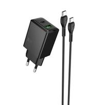 Įkroviklis Hoco N71 30W GaN USB-C/USB-A + USB-C to USB-C cable 1.0m juodas