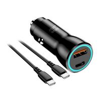Automobilinis įkroviklis Blue Star 30W USB-C/USB-A + USB-C to USB-C 60W cable 1.0m juodas