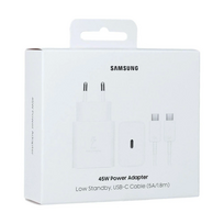 Įkroviklis originalus Samsung Super Fast Charging (Type-C) EP-T4511XWE (45W) baltas + type-C kabelis su įpakavimu, PREKĘ TURIME