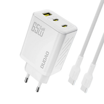 Įkroviklis Dudao A29C GaN 65W 2xUSB-C/USB-A + USB-C to USB-C cable 1.0m baltas