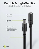 DC maitinimo kabelio ilgiklis 10m 5.5x2.5mm juodas 2x0.5 mm² max 24VDC 100W