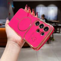 Case For Samsung Galaxy S25 S24 S23 S22 Ultra Plus S24FE S25Edge Wave Heart Shape Magsafe Magnetic Wirelesss Charge Soft Cover For Samsung S25 raudona