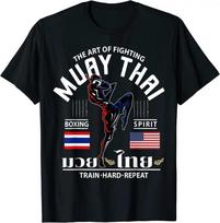 2025/Thailand American Flag Muay Thai Boxing Train Hard Repeat T-Shirt Unisex T-Shirt M black