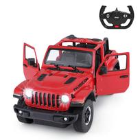 RASTAR 1:14 mastelio Jeep Wrangler JL Rubicon radijo bangomis valdomas automobilis su šviečiančiais žibintais ir rankiniu būdu atidaromomis durimis, raudonas, 2,4 GHz black