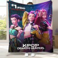 K-Pop Demon Hunters Golden Saja Boys Flannel Blanket,Ultra Soft Warm Plush Throw for Home Bedroom Bed Sofa Cover Office picnic 75x90cm pink