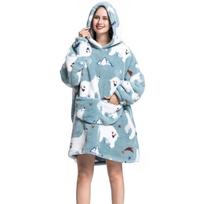 Women's Wearable Blanket Oversized Robes Fleece Hoodie Sweatshirts Soft Winter Warm Hooded Pullover Robe for Women Plush Fluffy Bathrobe With Pockets One Size gray