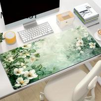 XXL Light Green Branches Large Gaming Mouse Pad, Anti-slip Table Pad, Lock Edge, Perfect for Office, Notebook or Gaming Settings 30cmx60cm(11.8x23.6inch) white