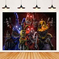 FNAF Five Nights Horrible Birthday Party Decoration Background Horrible Party Supplies Banner Photography Backdrop Boy Room Deco 47.2x31.5inch/120*80cm brown