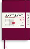 Leuchtturm 1917 Savaitinis planuoklis su užrašų knygele su linijomis minkštu viršeliu Leuchtturm 1917 2027 EN A5, bordinis
