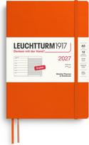 Leuchtturm 1917 Savaitinis planuoklis su užrašų knygele su linijomis minkštu viršeliu Leuchtturm 1917 2027 EN A5, oranžinis