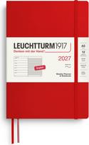 Leuchtturm 1917 Savaitinis planuoklis su užrašų knygele su linijomis minkštu viršeliu Leuchtturm 1917 2027 EN A5, raudonas