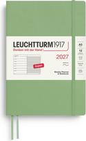 Leuchtturm 1917 Savaitinis planuoklis su užrašų knygele su linijomis minkštu viršeliu Leuchtturm 1917 2027 EN A5, šviesiai žalias