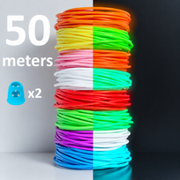 Švytintis PLA siūlas 3D pieštukui, 50 m, su piršto apsauga, 3D rašiklio plastikas, 3D pieštuko filamentas