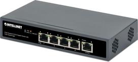 Intellinet 5-Port Gigabit Switch with PoE Passthrough, One IEEE 802.3bt (PoE++ / 4PPoE) PD PoE Port with 95 W Power Input, Four PSE PoE ports, PoE Power Budget up to 65 W, IEEE 802.3at/af Compliant Output, Desktop, Wall-mount Option