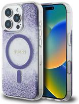 Dėklas Guess HC Resin Bottom Glitter Apple iPhone 16 Pro MagSafe violetinės spalvos
