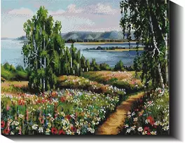 Gėlėmis nuklota kalva 40×50 cm (kvadratiniai deimantukai)