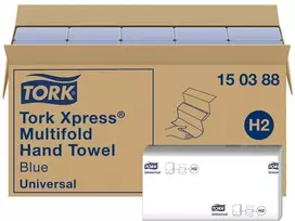 Tork Xpress® H2 daugkartinio lankstymo rankų popieriniai rankšluosčiai, mėlyni – (20 pakuočių x 237 vnt./kartoninė dėžė)
