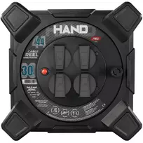 Būgninis kvadratinis ilgintuvas linija hand pro; 4x2p+su; ip44; 16a; h07rn-f; 3×2,5; 30m; schuko; juoda