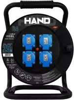 Būgninis ilgintuvas linija hand pro; 3x(2P+Z) +1x(USB-A; USB-C); IP44; 16A; H07RN-F; 3×1,5; 25 m; Schuko juoda