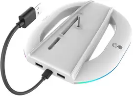 iPega P5S035SA vertikalus stovas (2xUSB-A) su RGB, skirtas PS5 Slim / PS5 Pro Baltas