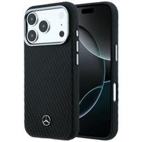 Mercedes Leather Semi Wrap Wood Effect MagSafe dėklas iPhone 17/18 Pro Max, juodas