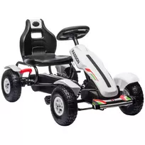 Vaikiškas pedalinis kartingas su rankiniu stabdžiu, reguliuojama sėdyne, priekine ir atbuline eiga, iki 50 kg vaikams nuo 5 iki 12 metų, baltas