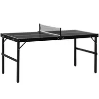 Mini stalo teniso stalas, sulankstomas su stalo teniso tinkleliu, aliuminis, juodas 152 x 76 x 72 cm