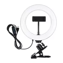Puluz 20 cm LED žiedinė lempa su monitoriaus spaustuku ir laikikliu PKT3120B, juoda